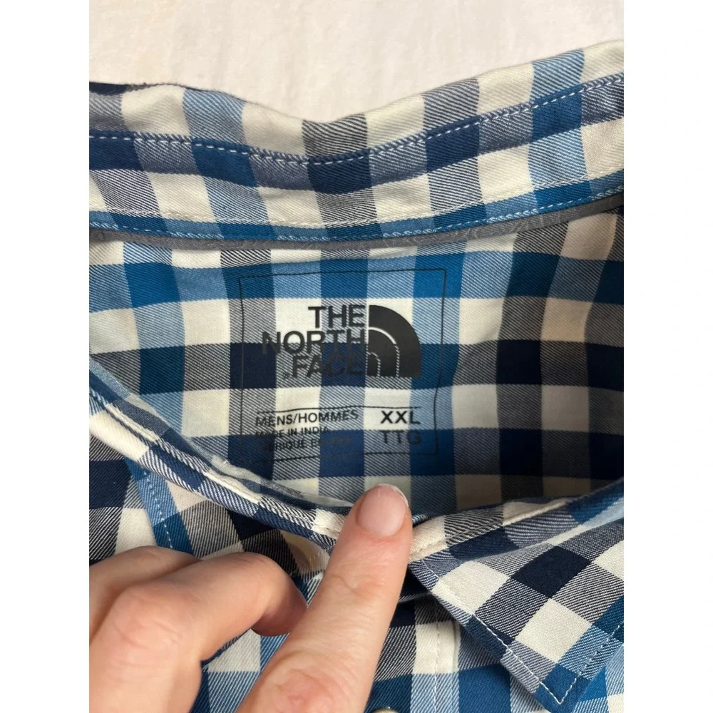 The North Face Mens Tekware Gingham Check Long Sleeve Button Down Shirt Blue XXL